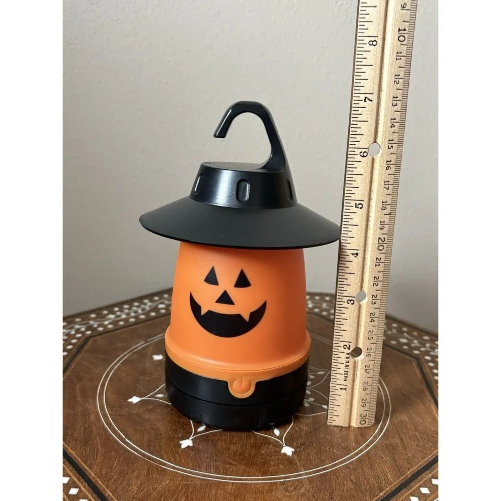 Halloween Hanging Orange Jack-O-Lantern Black Witch Hat LED Light